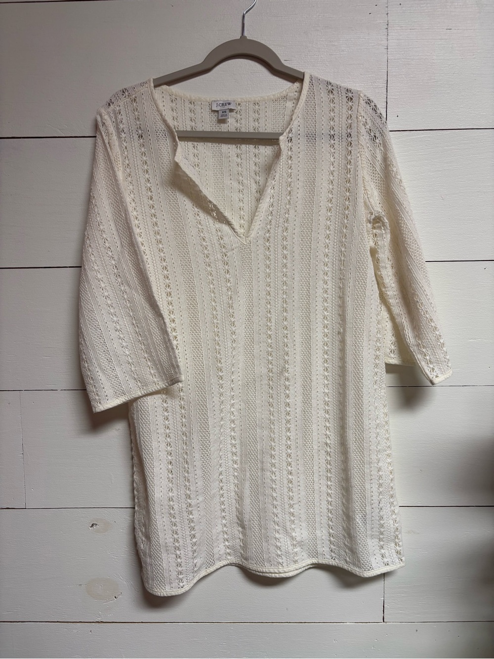 J. Crew Openwork Cream Knit Tunic with V-Neck